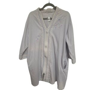 Aria Women's XL 100% Cotton Zip Front Housecoat Robe Floral Embroidered Lace